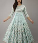 women printed anarkali kurta in green