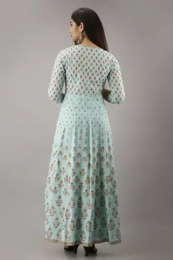 women printed anarkali kurta in green
