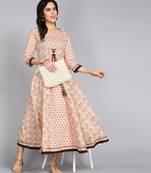 Ftdiva women rayon floral print anarkali kurta in cream