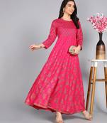women rayon printed anarkali kurta in pink