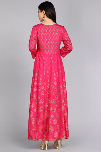women rayon printed anarkali kurta in pink