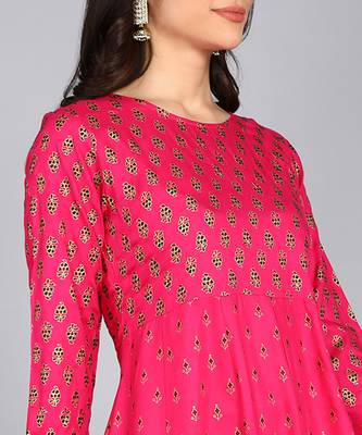 women rayon printed anarkali kurta in pink 5