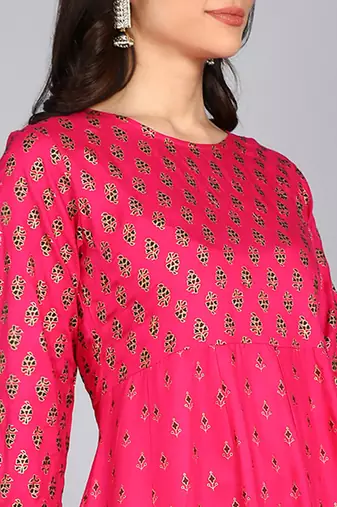 women rayon printed anarkali kurta in pink