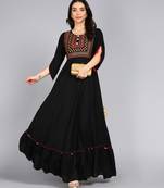 Ftdiva women rayon embroidered printed anarali kurta in black