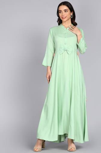 Ftdiva women rayon printed flared kurta in sea green
