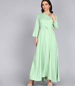 women rayon printed flared kurta in sea green