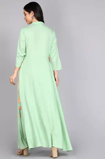 women rayon printed flared kurta in sea green