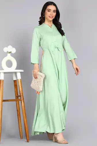 women rayon printed flared kurta in sea green