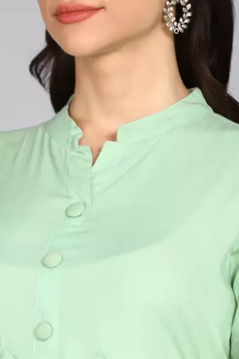 women rayon printed flared kurta in sea green