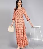 women rayon embllished floral anarkali kurta in peach