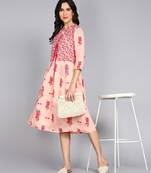 women rayon floral printed jacketed kurta in pink