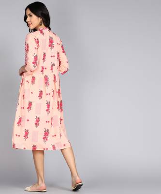 women rayon floral printed jacketed kurta in pink 2
