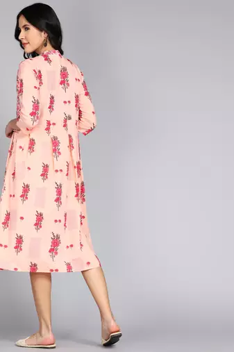 women rayon floral printed jacketed kurta in pink