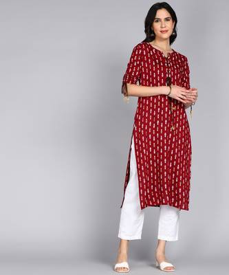women rayon paisley straight kurta in maroon 1