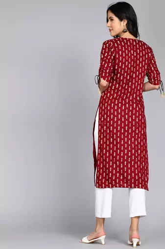 women rayon paisley straight kurta in maroon