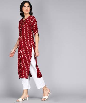women rayon paisley straight kurta in maroon 3