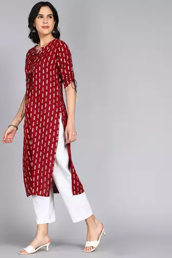women rayon paisley straight kurta in maroon
