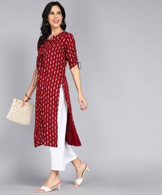 women rayon paisley straight kurta in maroon 4