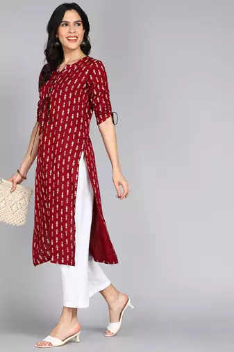 women rayon paisley straight kurta in maroon