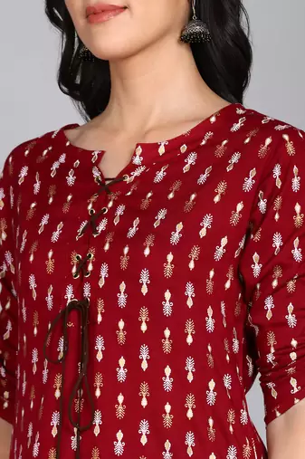 women rayon paisley straight kurta in maroon
