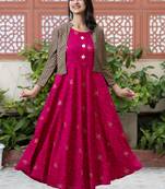 women rayon floral print anarkali jacketed kurta in pink