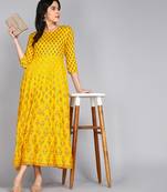 Ftdiva women rayon printed anarkali kurta in yellow