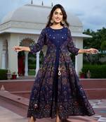 women rayon paisley embroidered anarkali kurta in blue