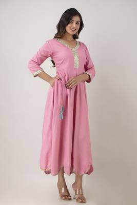 Ftdiva women rayon embroidered printed anarkali kurta in baby pink 1