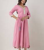 Ftdiva women rayon embroidered printed anarkali kurta in baby pink