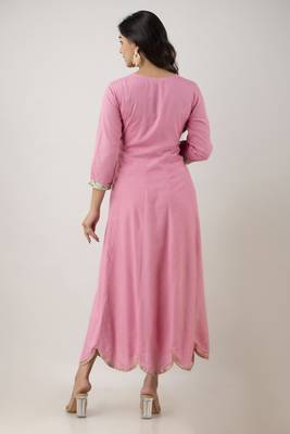 Ftdiva women rayon embroidered printed anarkali kurta in baby pink 2