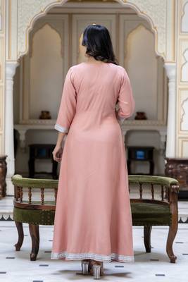 Ftdiva women rayon embroidered printed anarkali kurta in lite pink 2