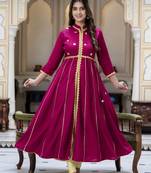 women rayon embroidered printed anarkali kurta in maroon