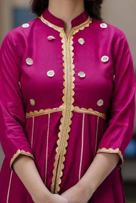 women rayon embroidered printed anarkali kurta in maroon 5