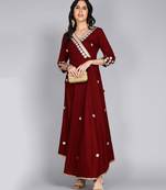 Ftdiva women rayon embroidered printed anarkali kurta in maroon