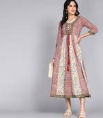 Ftdiva women cotton floral print anarkali kurta in pink