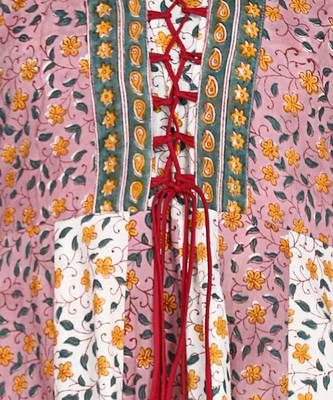 Ftdiva women cotton floral print anarkali kurta in pink 5