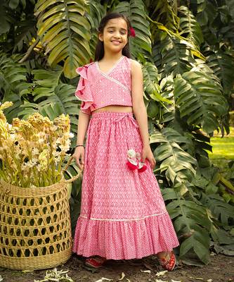 Peach floral printed ghaghra choli set 1
