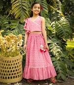 Peach floral printed ghaghra choli set