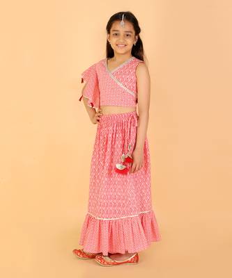 Peach floral printed ghaghra choli set 4