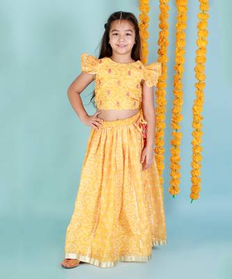 Yellow printed ghaghra choli set 1