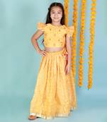Yellow printed ghaghra choli set