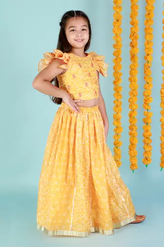 Yellow printed ghaghra choli set