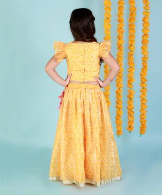 Yellow printed ghaghra choli set 3