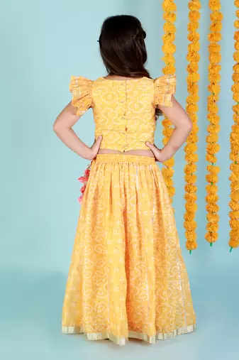 Yellow printed ghaghra choli set