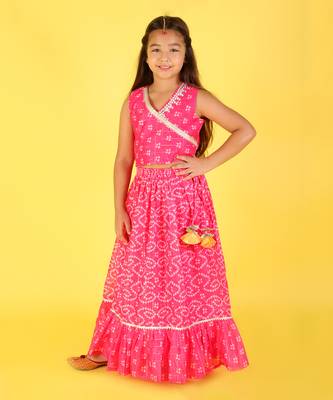 Pink printed ghaghra choli set 1