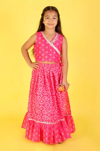 Pink printed ghaghra choli set