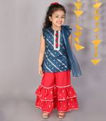 Red foil printed sharara set