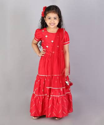 Red printed ghaghra choli set 1