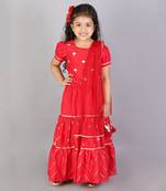 Red printed ghaghra choli set