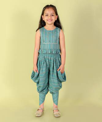 Sea green stripped dhoti set 1